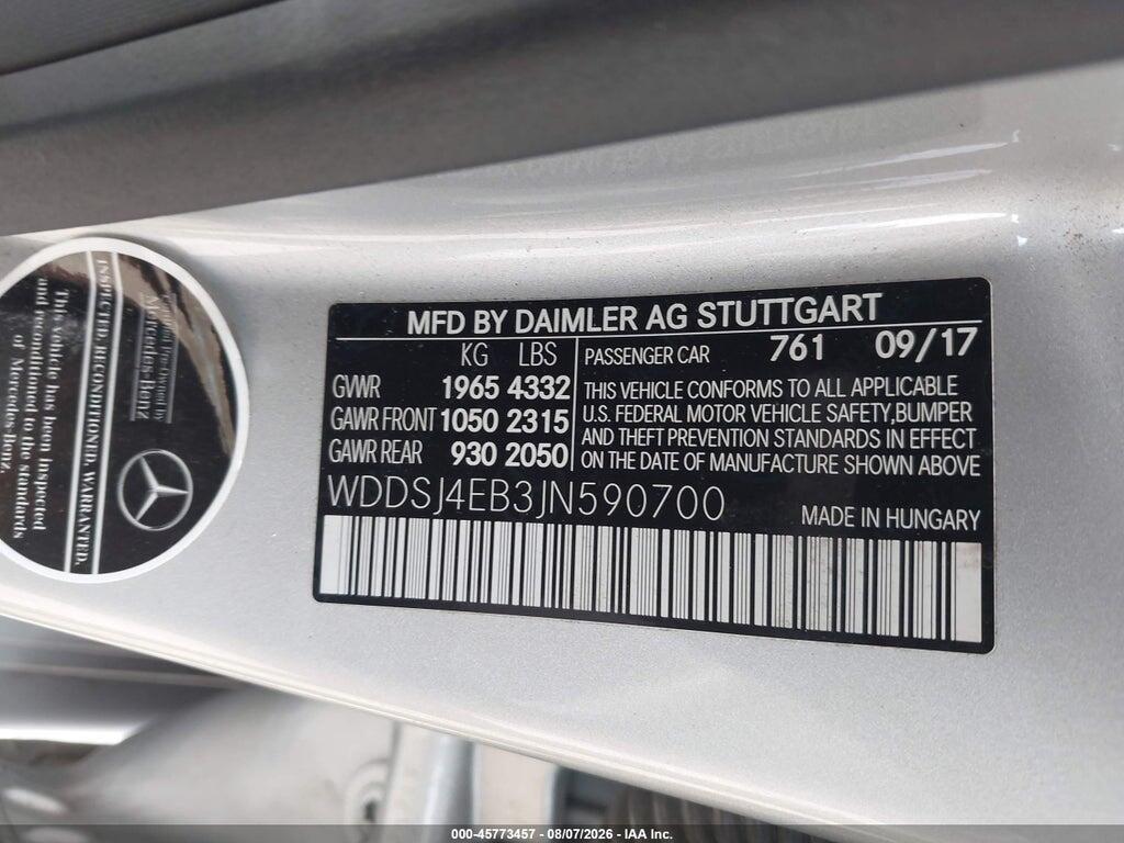 WDDSJ4EB3JN590700 2018 MERCEDES-BENZ CLA 250 photo no. 9