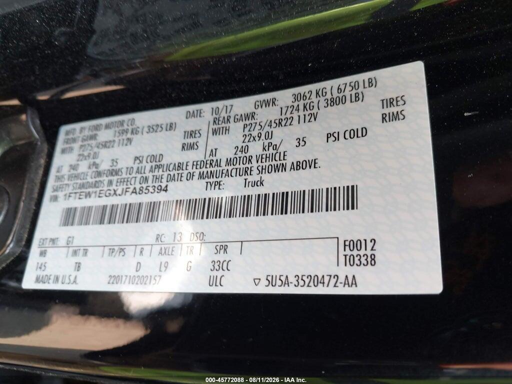 1FTEW1EGXJFA85394 2018 FORD F-150 photo no. 9