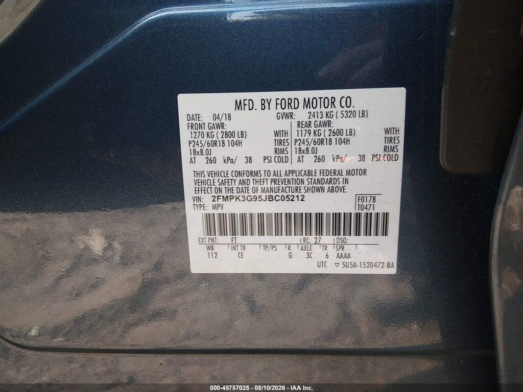 2FMPK3G95JBC05212 2018 FORD EDGE photo no. 9