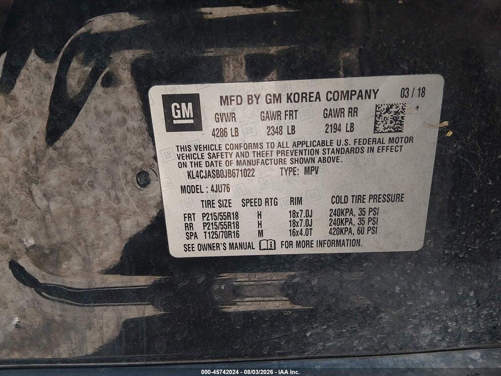 KL4CJASB0JB671022 2018 BUICK ENCORE photo no. 9