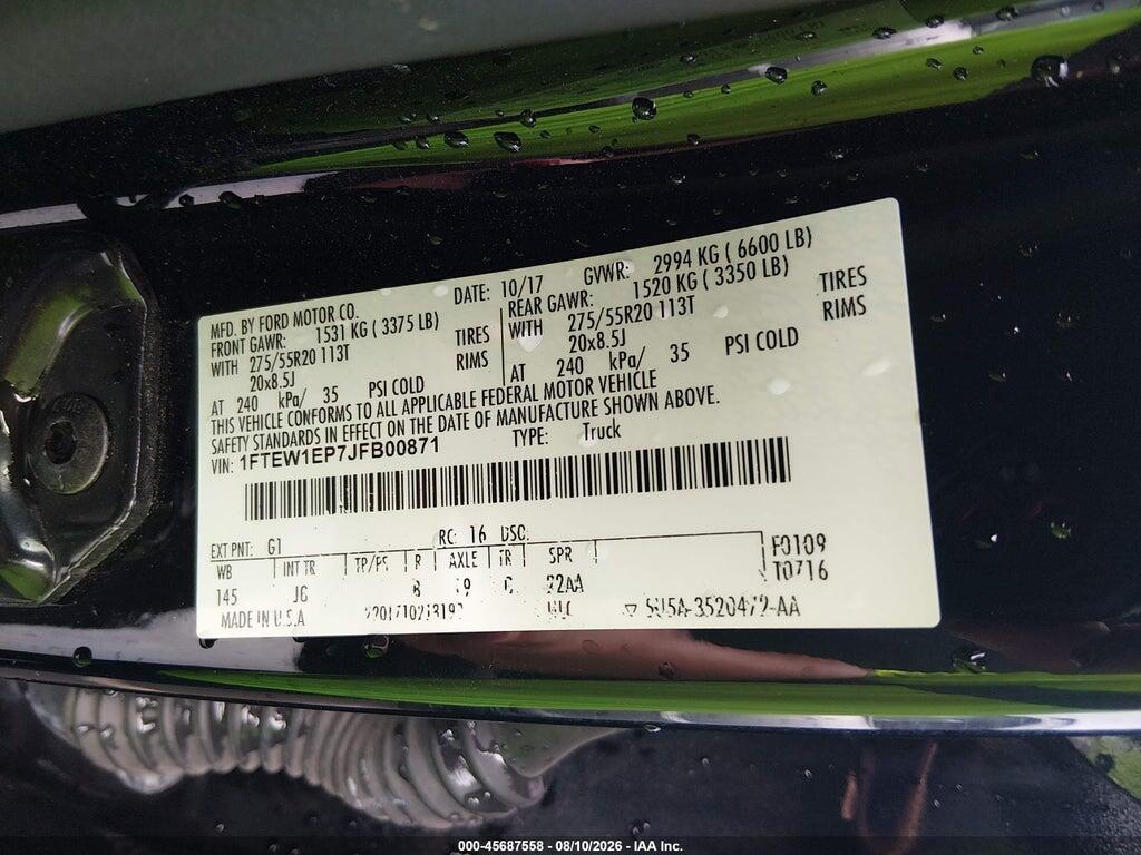 1FTEW1EP7JFB00871 2018 FORD F-150 photo no. 9