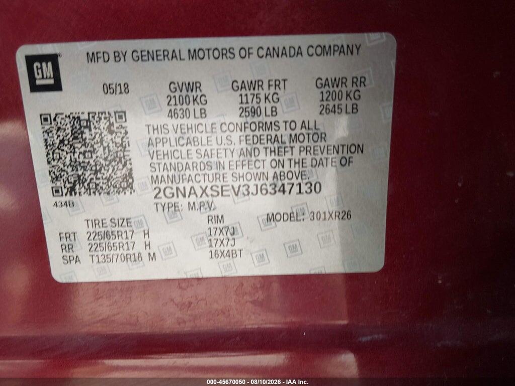 2GNAXSEV3J6347130 2018 CHEVROLET EQUINOX photo no. 9