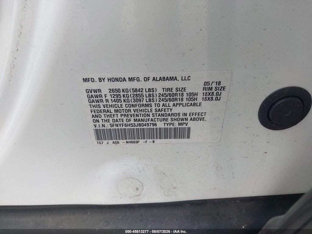 5FNYF6H53JB049796 2018 HONDA PILOT photo no. 9