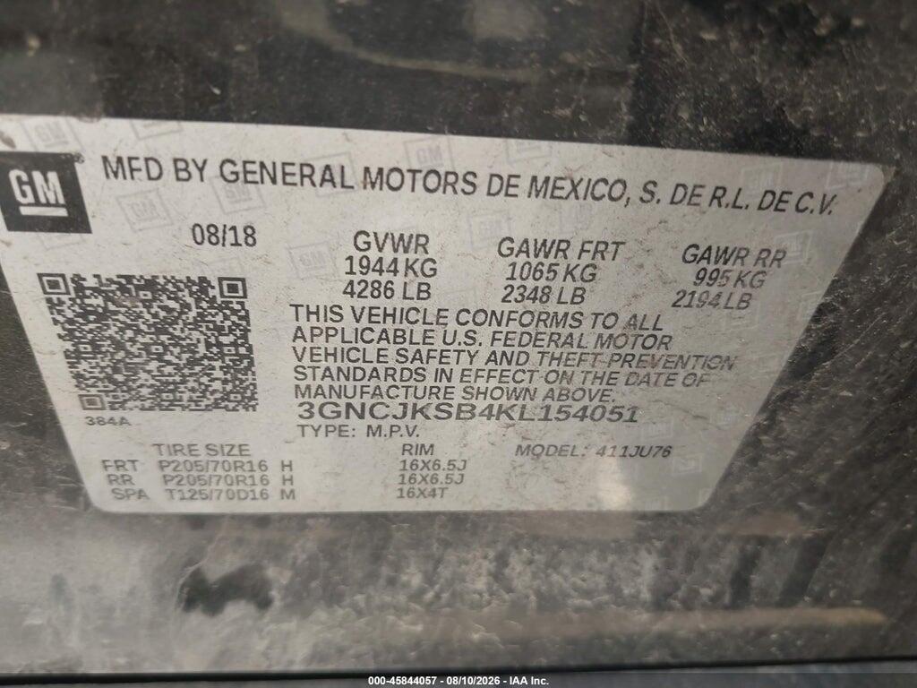3GNCJKSB4KL154051 2019 CHEVROLET TRAX photo no. 9