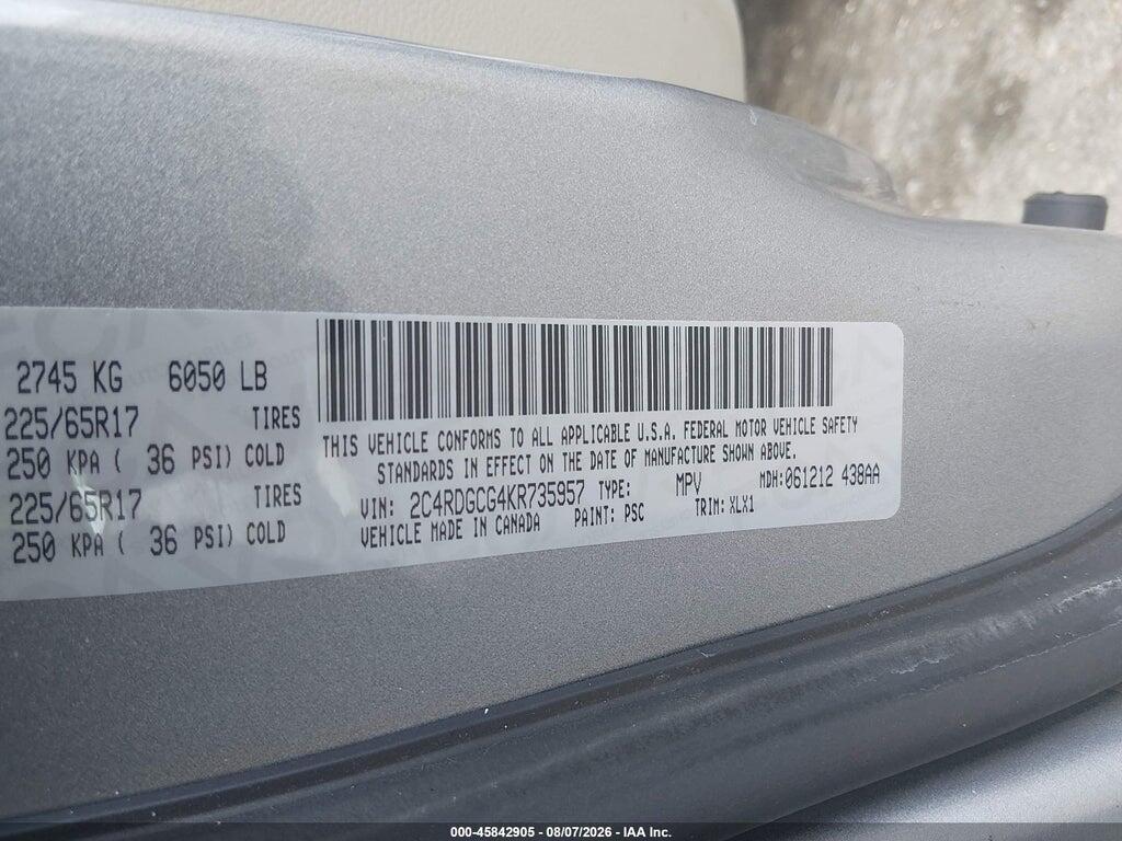 2C4RDGCG4KR735957 2019 DODGE GRAND CARAVAN photo no. 9
