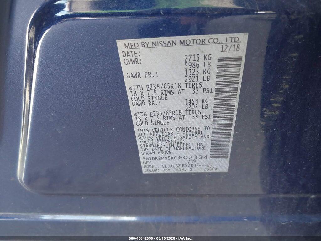5N1DR2MN5KC602334 2019 NISSAN PATHFINDER photo no. 9