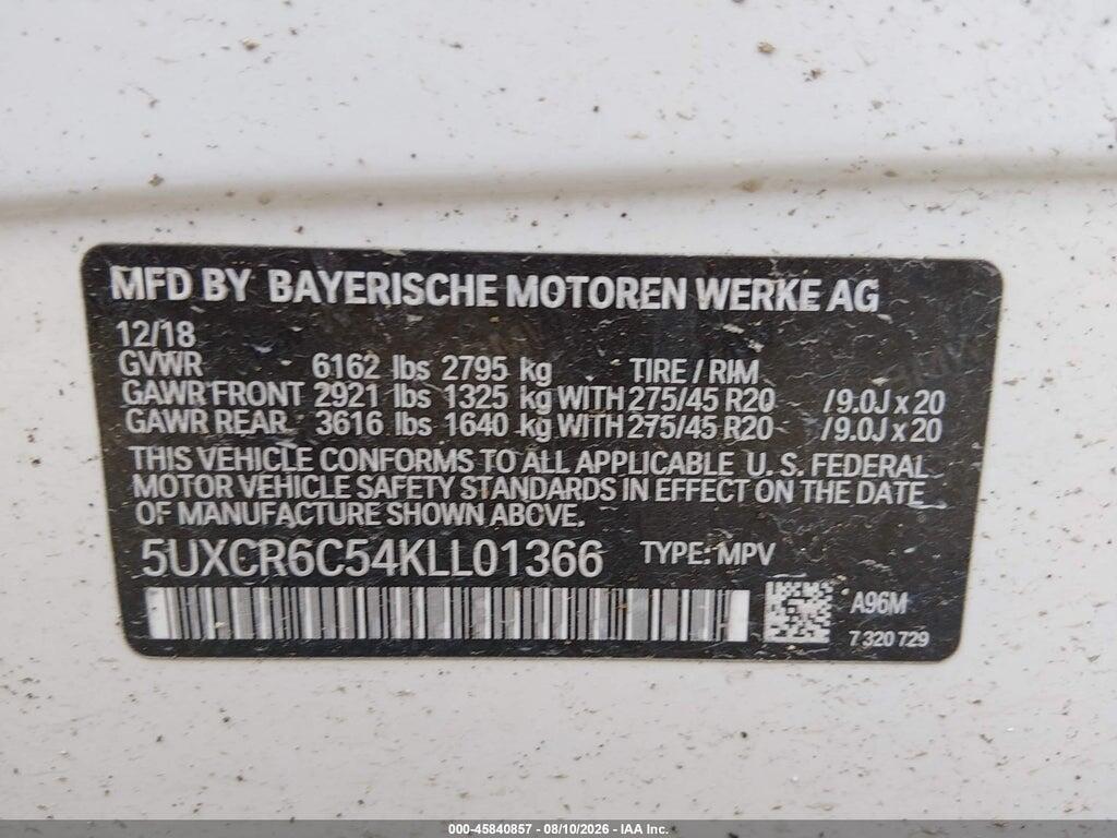 5UXCR6C54KLL01366 2019 BMW X5 photo no. 9