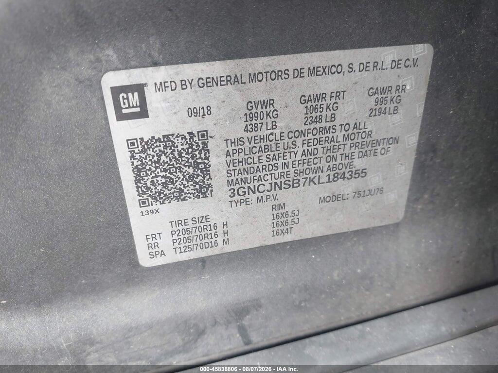 3GNCJNSB7KL184355 2019 CHEVROLET TRAX photo no. 9