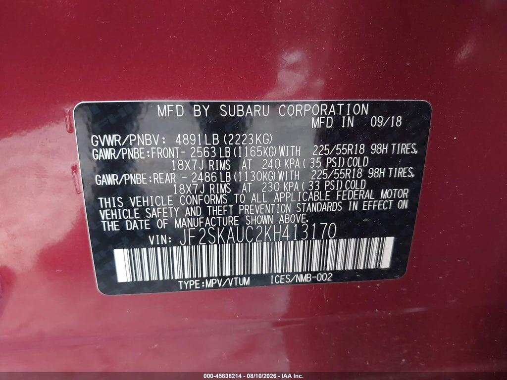 JF2SKAUC2KH413170 2019 SUBARU FORESTER photo no. 9