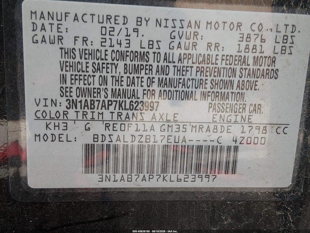3N1AB7AP7KL623997 2019 NISSAN SENTRA photo no. 9