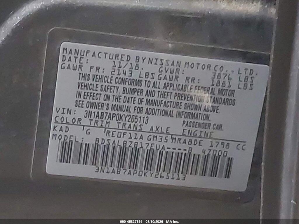 3N1AB7AP0KY265113 2019 NISSAN SENTRA photo no. 9