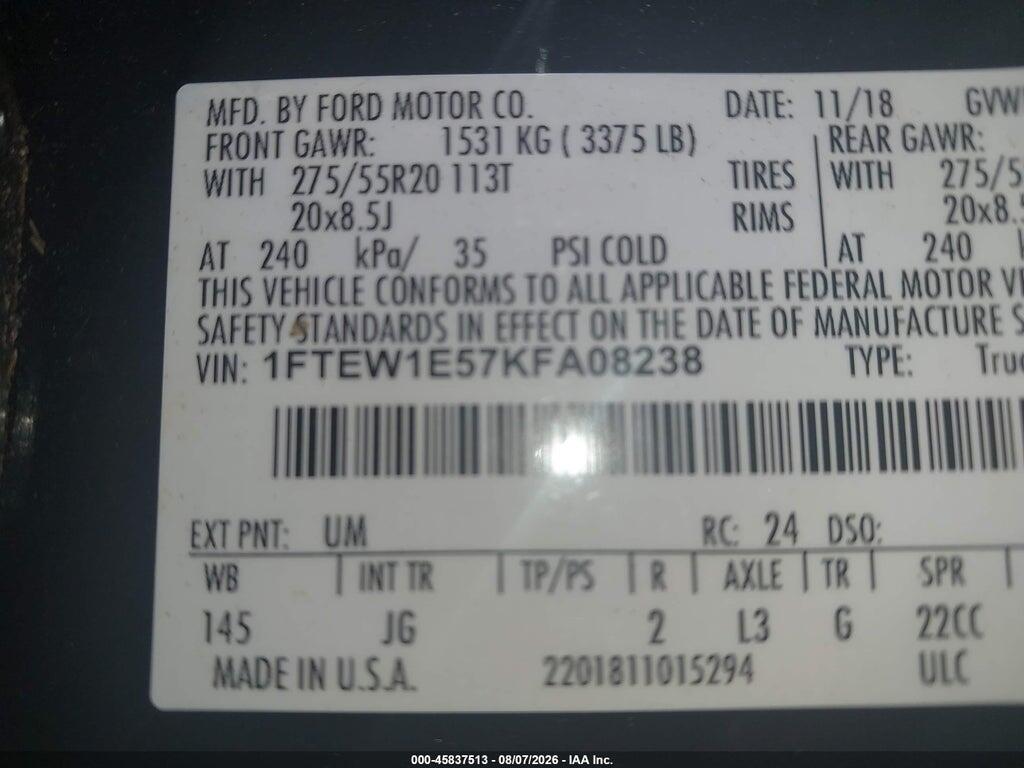 1FTEW1E57KFA08238 2019 FORD F-150 photo no. 9