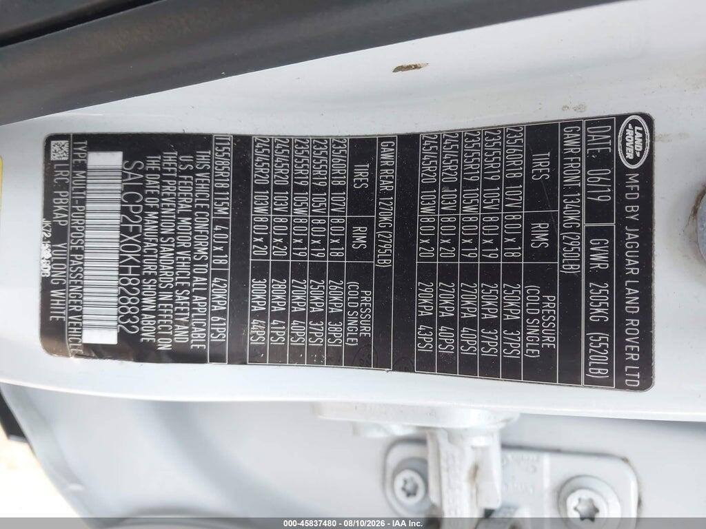 SALCP2FX0KH828832 2019 LAND ROVER DISCOVERY SPORT photo no. 9