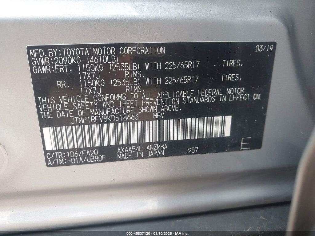JTMP1RFV8KD518663 2019 TOYOTA RAV4 photo no. 9