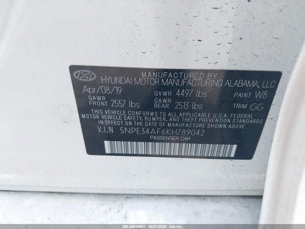 5NPE34AF6KH789042 2019 HYUNDAI SONATA photo no. 9