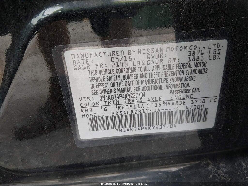 3N1AB7AP4KY237704 2019 NISSAN SENTRA photo no. 9