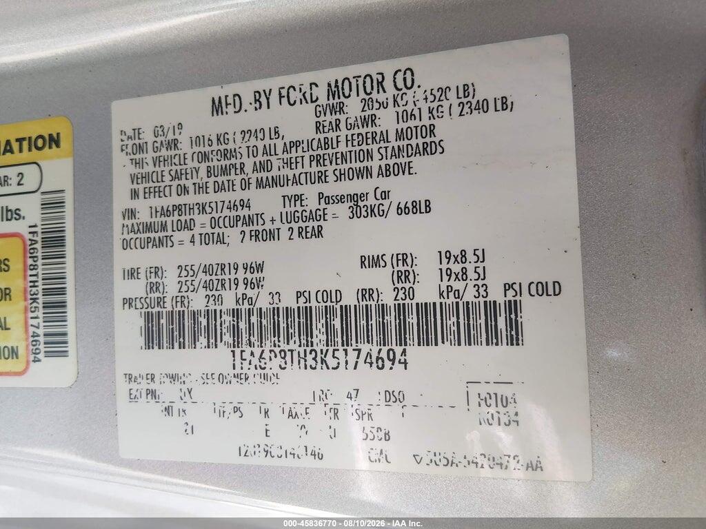 1FA6P8TH3K5174694 2019 FORD MUSTANG photo no. 9