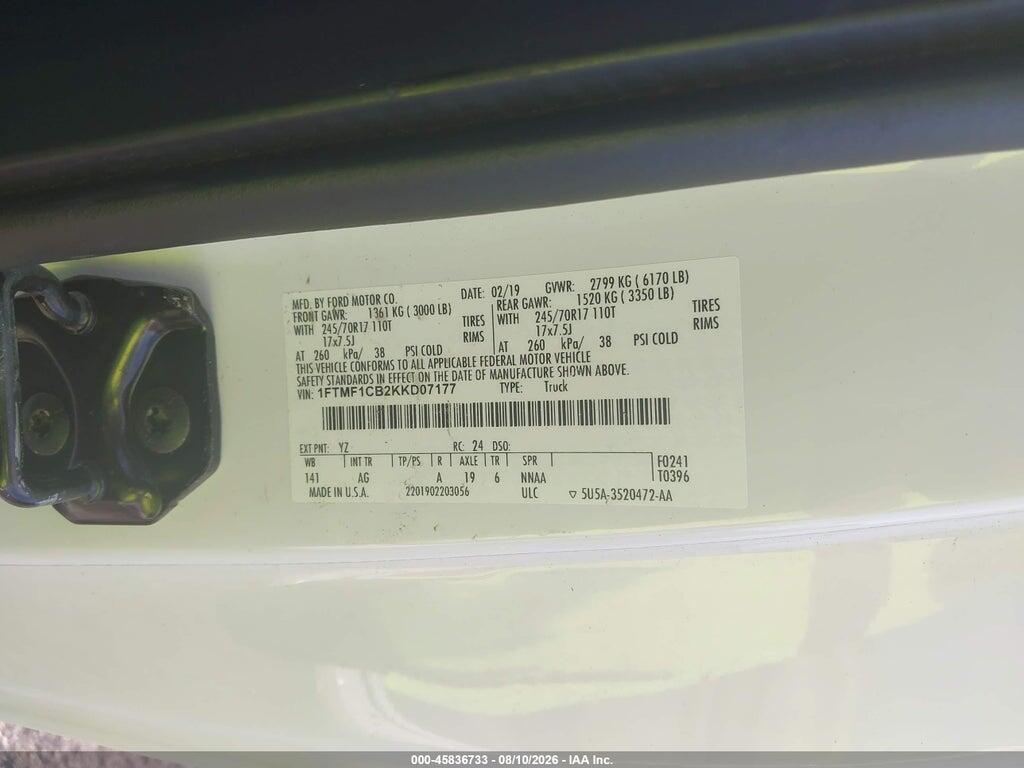 1FTMF1CB2KKD07177 2019 FORD F150 photo no. 9