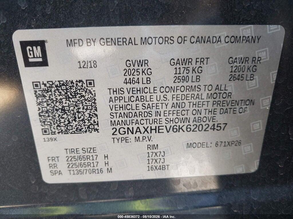 2GNAXHEV6K6202457 2019 CHEVROLET EQUINOX photo no. 9
