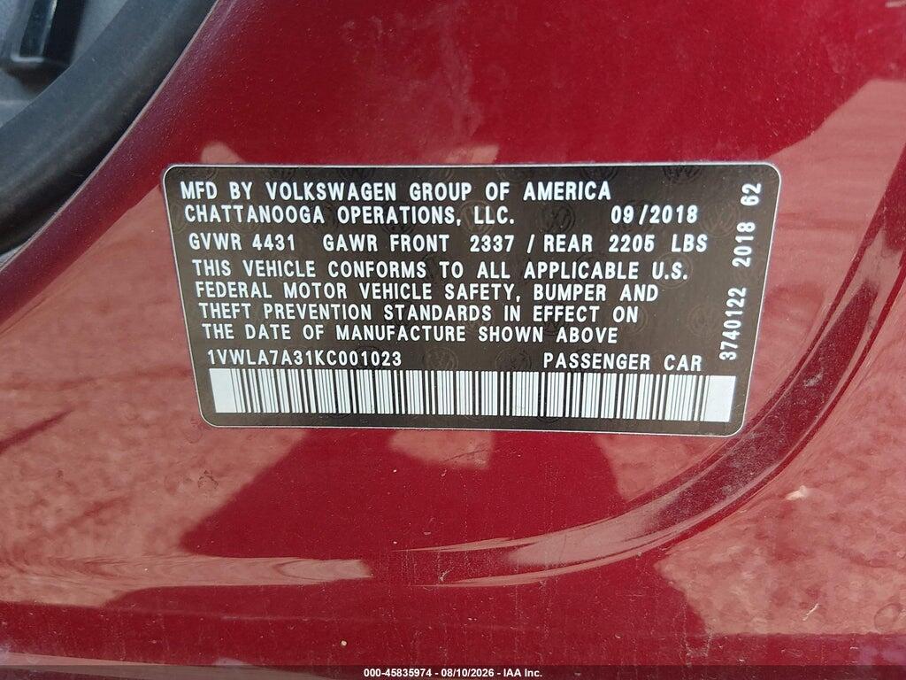 1VWLA7A31KC001023 2019 VOLKSWAGEN PASSAT photo no. 9