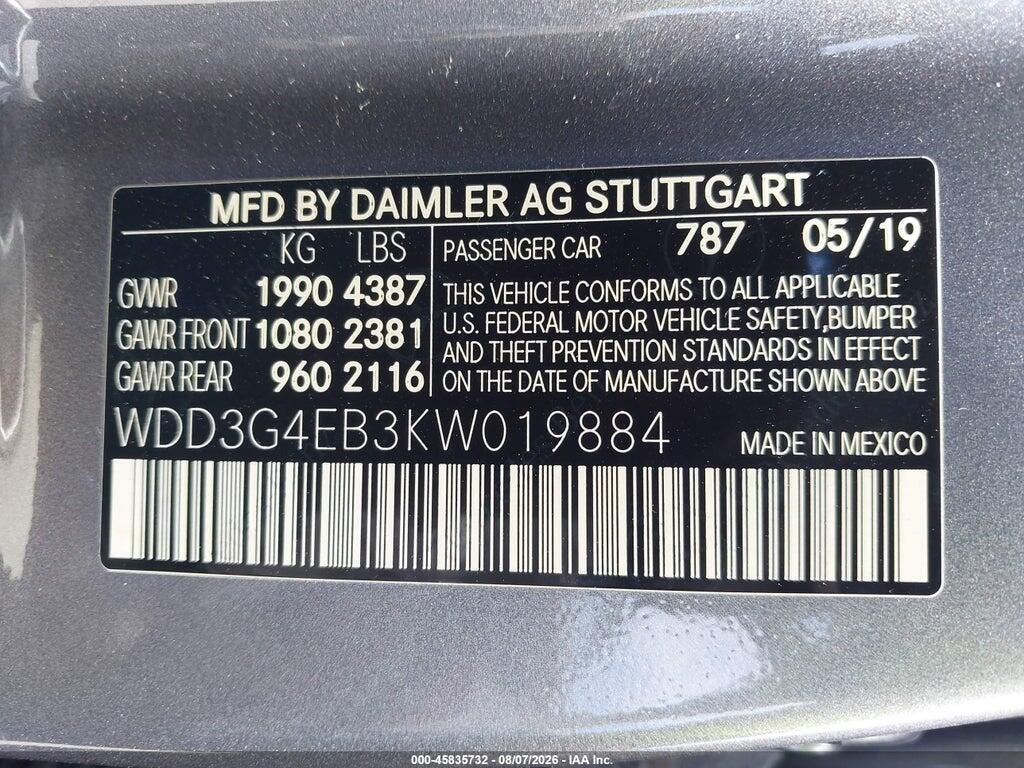 WDD3G4EB3KW019884 2019 MERCEDES-BENZ A 220 photo no. 9