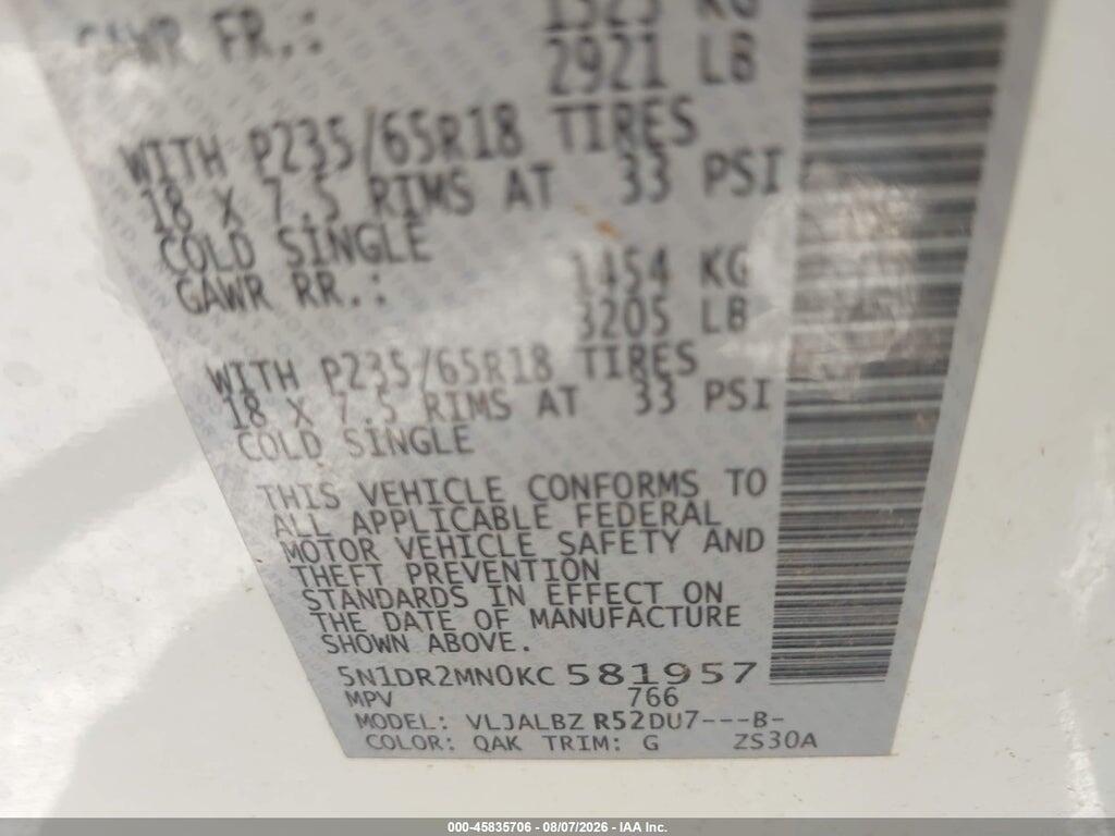 5N1DR2MN0KC581957 2019 NISSAN PATHFINDER photo no. 9