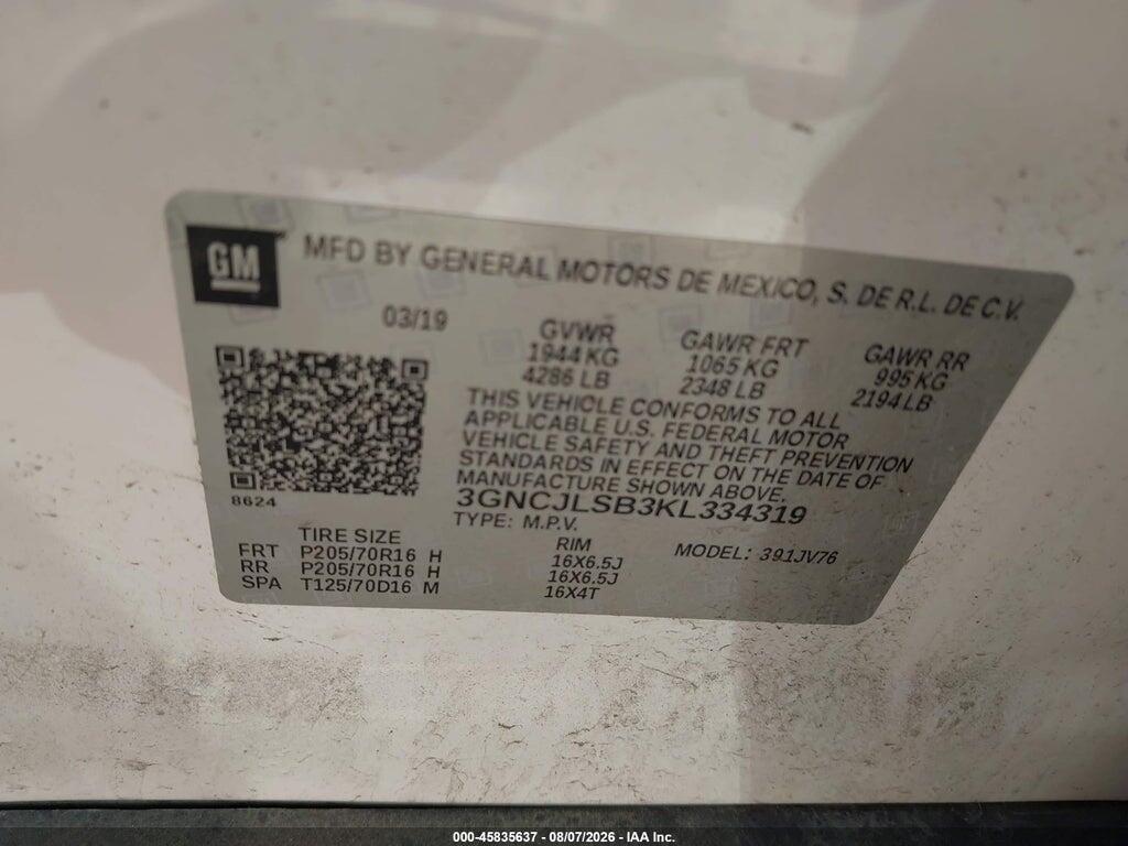 3GNCJLSB3KL334319 2019 CHEVROLET TRAX photo no. 9