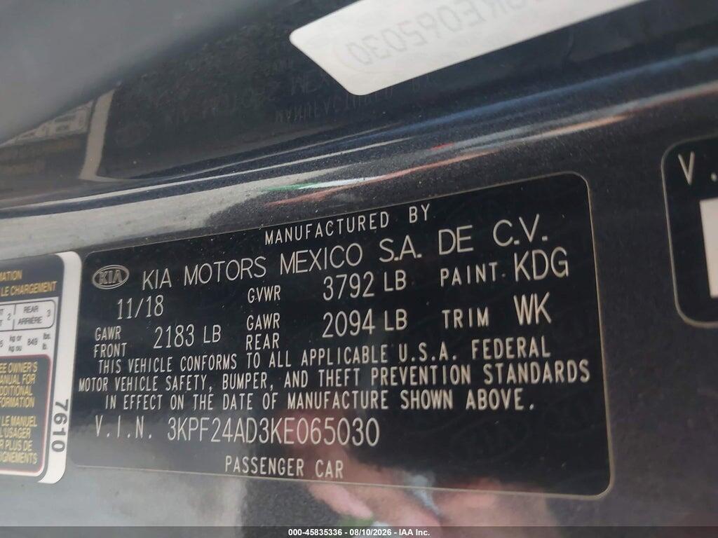 3KPF24AD3KE065030 2019 KIA FORTE photo no. 9