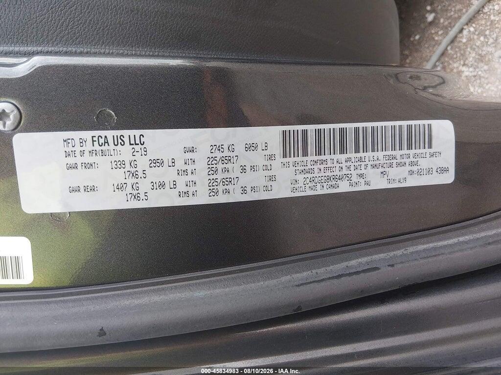 2C4RDGEG8KR640752 2019 DODGE GRAND CARAVAN photo no. 9