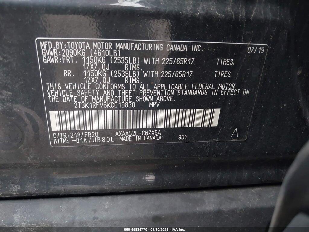 2T3K1RFV6KC019830 2019 TOYOTA RAV4 photo no. 9