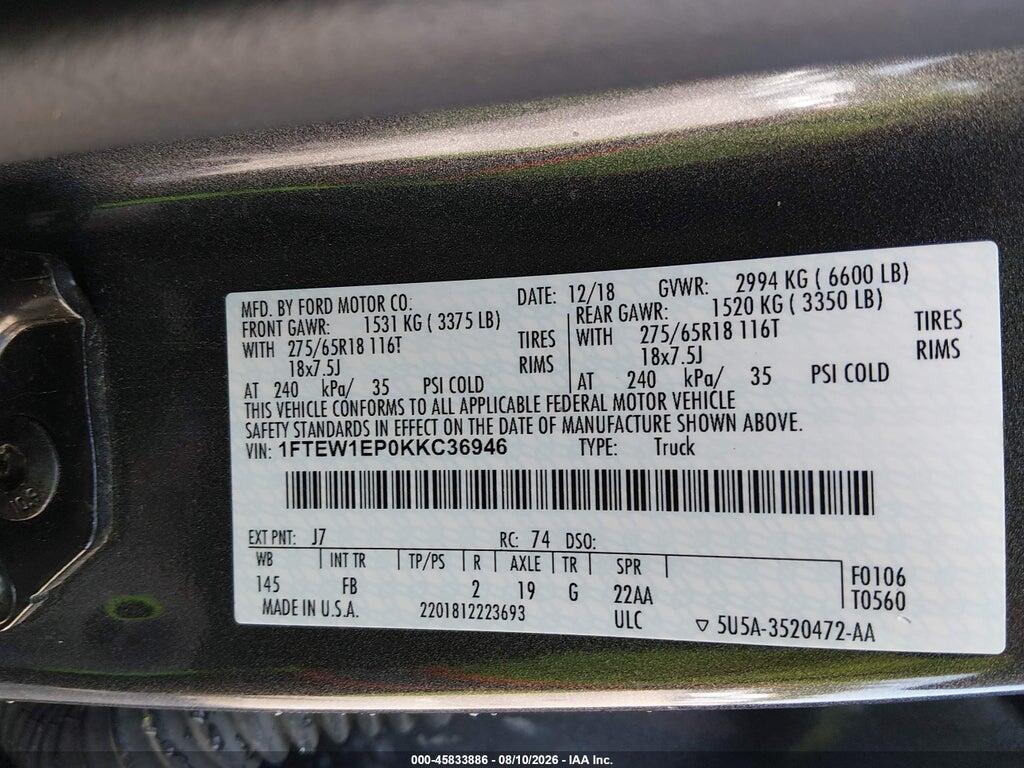 1FTEW1EP0KKC36946 2019 FORD F-150 photo no. 9