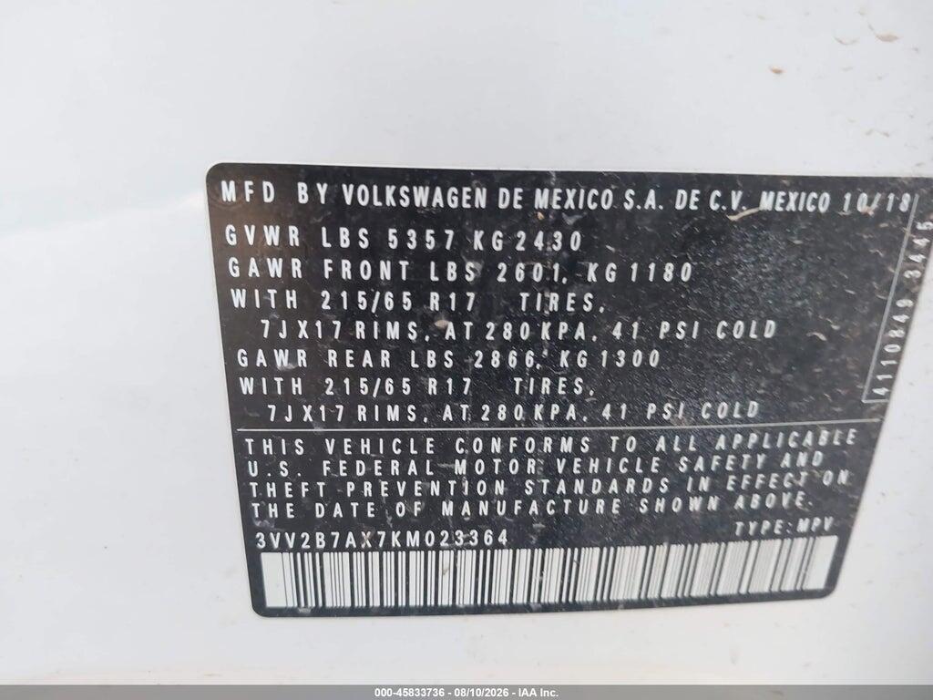3VV2B7AX7KM023364 2019 VOLKSWAGEN TIGUAN photo no. 9