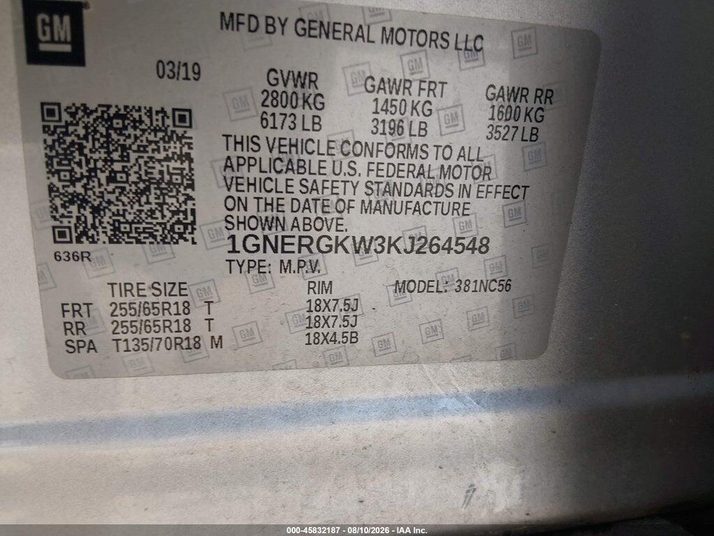 1GNERGKW3KJ264548 2019 CHEVROLET TRAVERSE photo no. 9