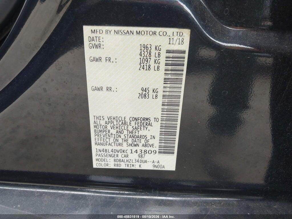 1N4BL4DV0KC143809 2019 NISSAN ALTIMA photo no. 9