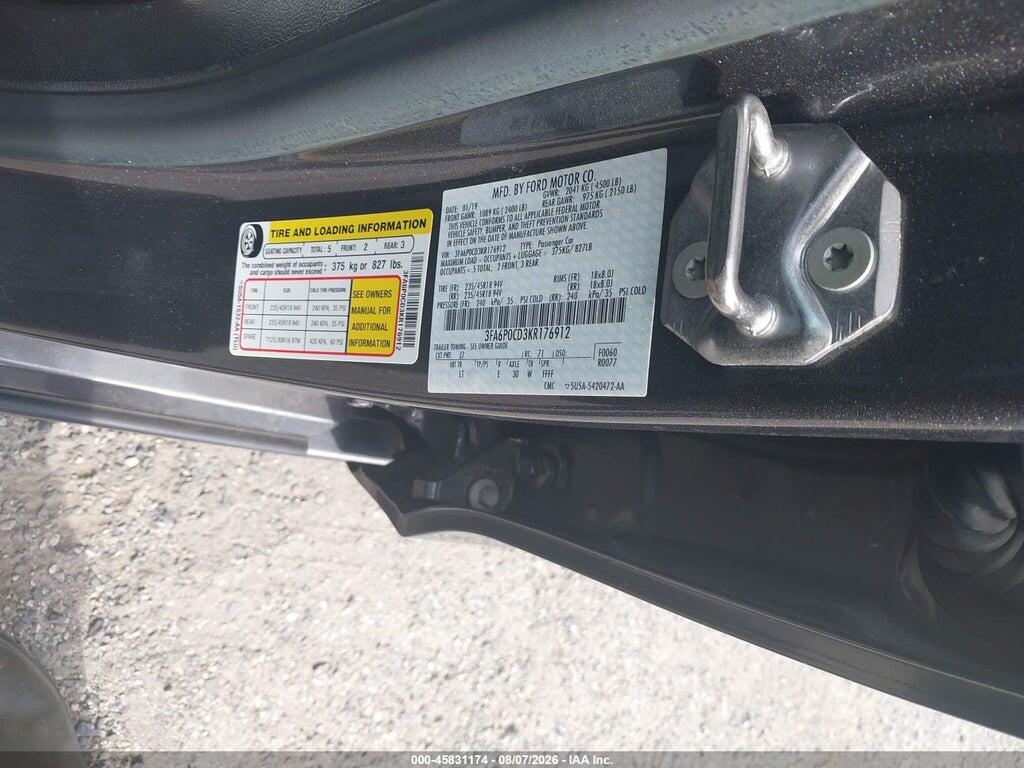 3FA6P0CD3KR176912 2019 FORD FUSION photo no. 9