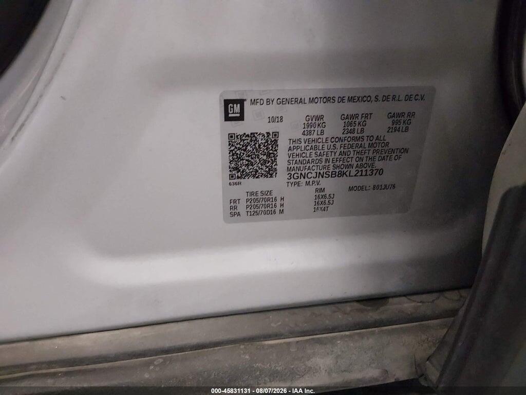 3GNCJNSB8KL211370 2019 CHEVROLET TRAX photo no. 9