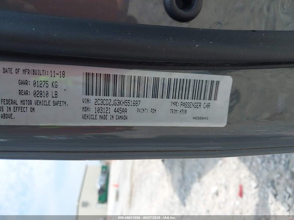 2C3CDZJG3KH551687 2019 DODGE CHALLENGER photo no. 9
