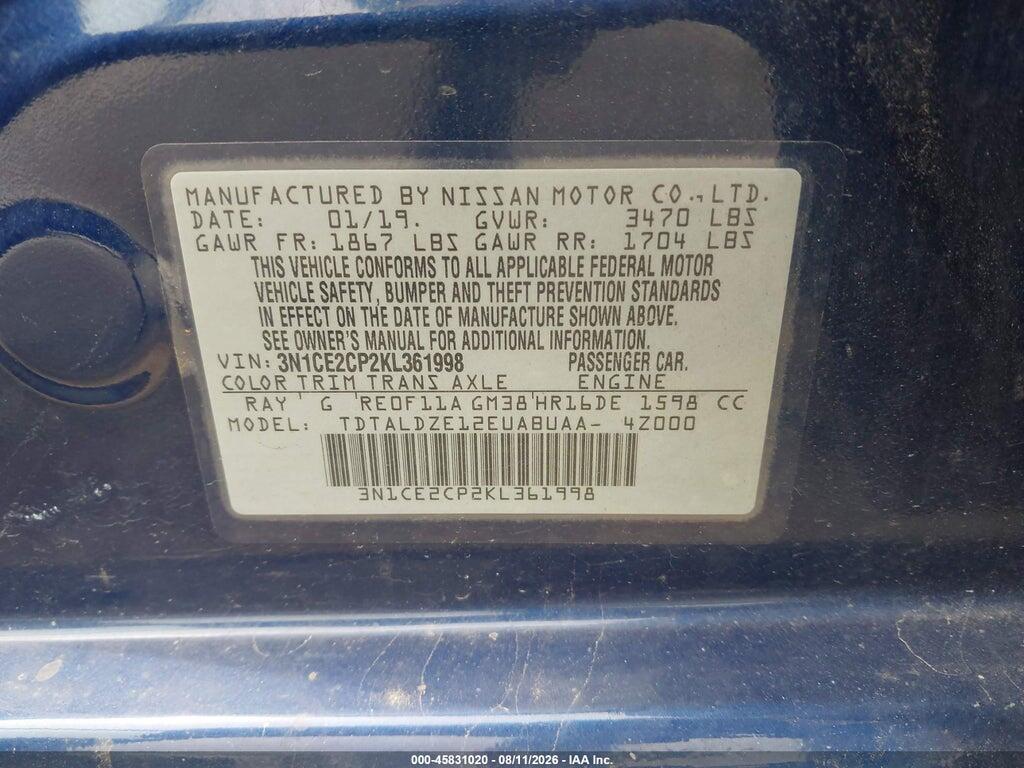 3N1CE2CP2KL361998 2019 NISSAN VERSA NOTE photo no. 9