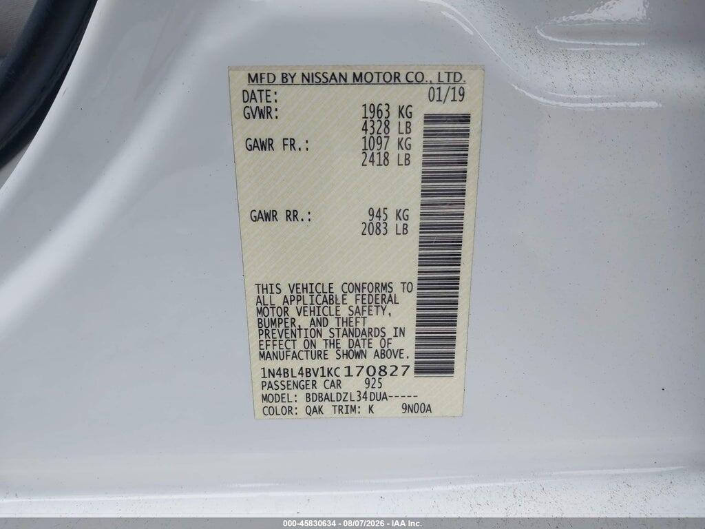 1N4BL4BV1KC170827 2019 NISSAN ALTIMA photo no. 9