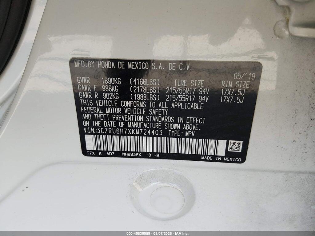 3CZRU6H7XKM724403 2019 HONDA HR-V photo no. 9