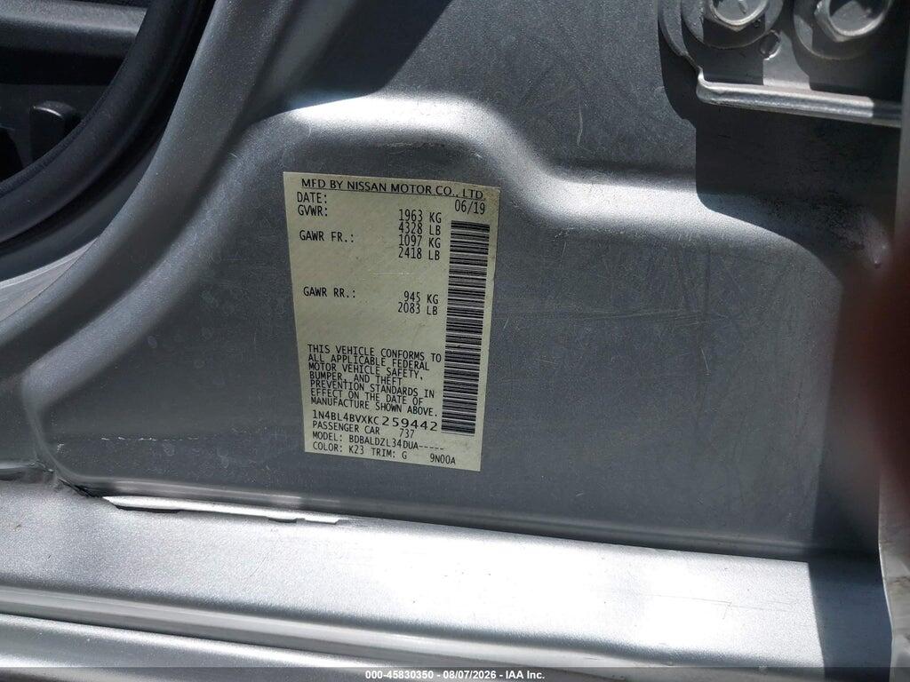 1N4BL4BVXKC259442 2019 NISSAN ALTIMA photo no. 9