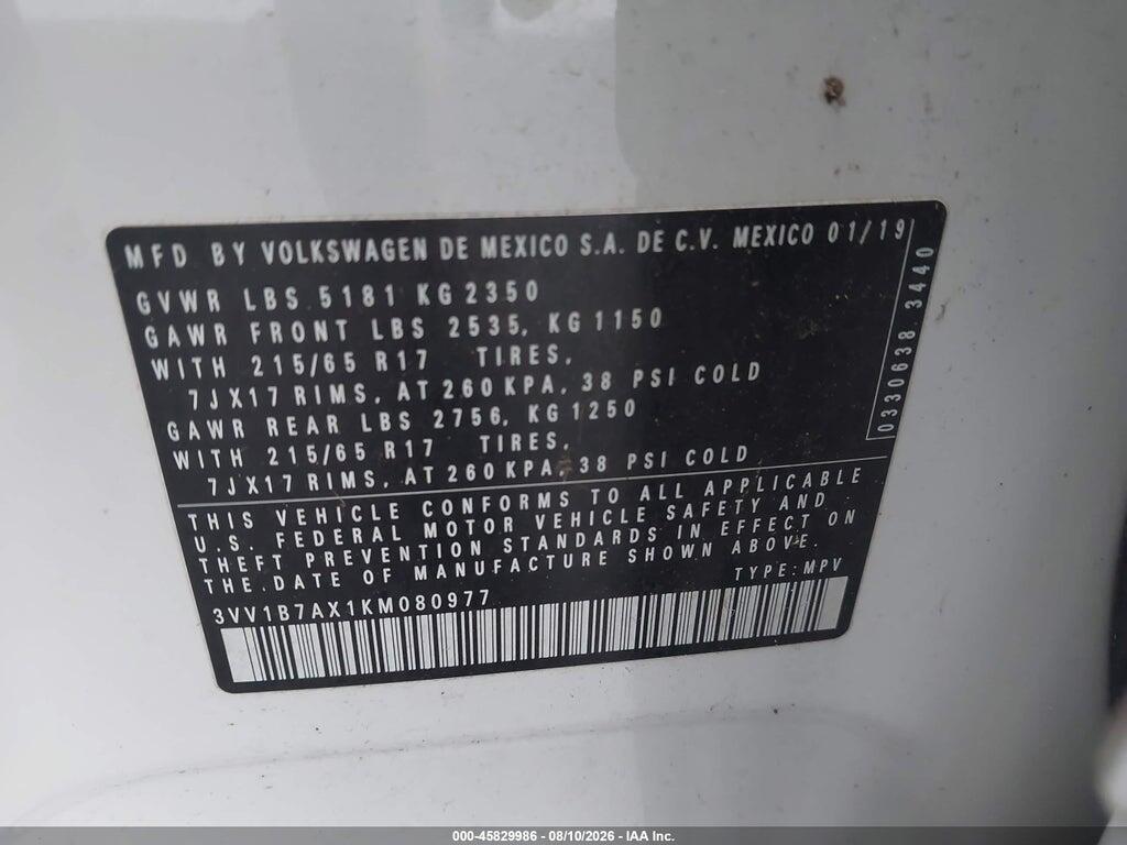 3VV1B7AX1KM080977 2019 VOLKSWAGEN TIGUAN photo no. 9
