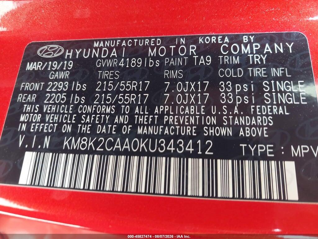 KM8K2CAA0KU343412 2019 HYUNDAI KONA photo no. 9