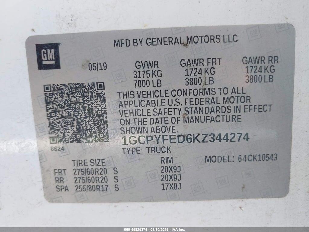 1GCPYFED6KZ344274 2019 CHEVROLET SILVERADO 1500 photo no. 9