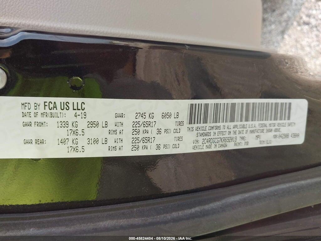 2C4RDGCG7KR692019 2019 DODGE GRAND CARAVAN photo no. 9