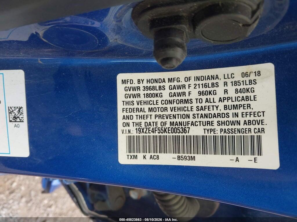 19XZE4F55KE005367 2019 HONDA INSIGHT photo no. 9