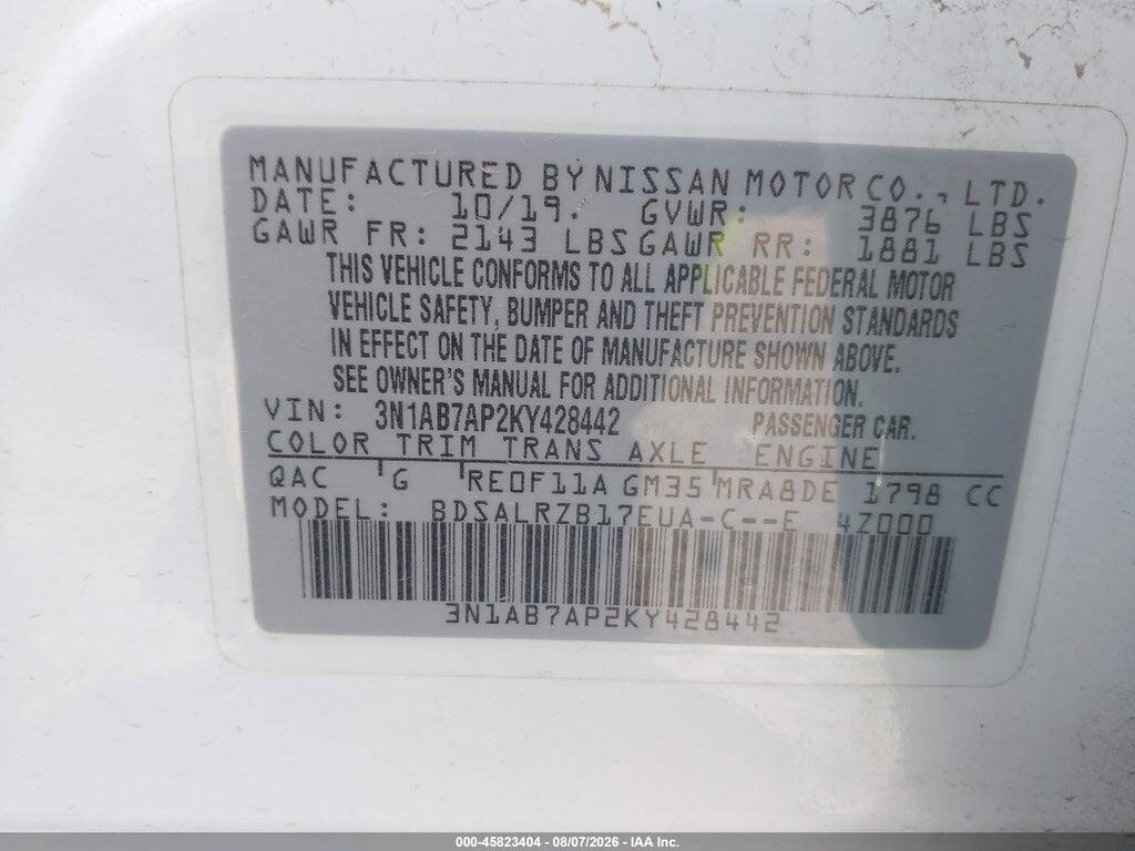 3N1AB7AP2KY428442 2019 NISSAN SENTRA photo no. 9