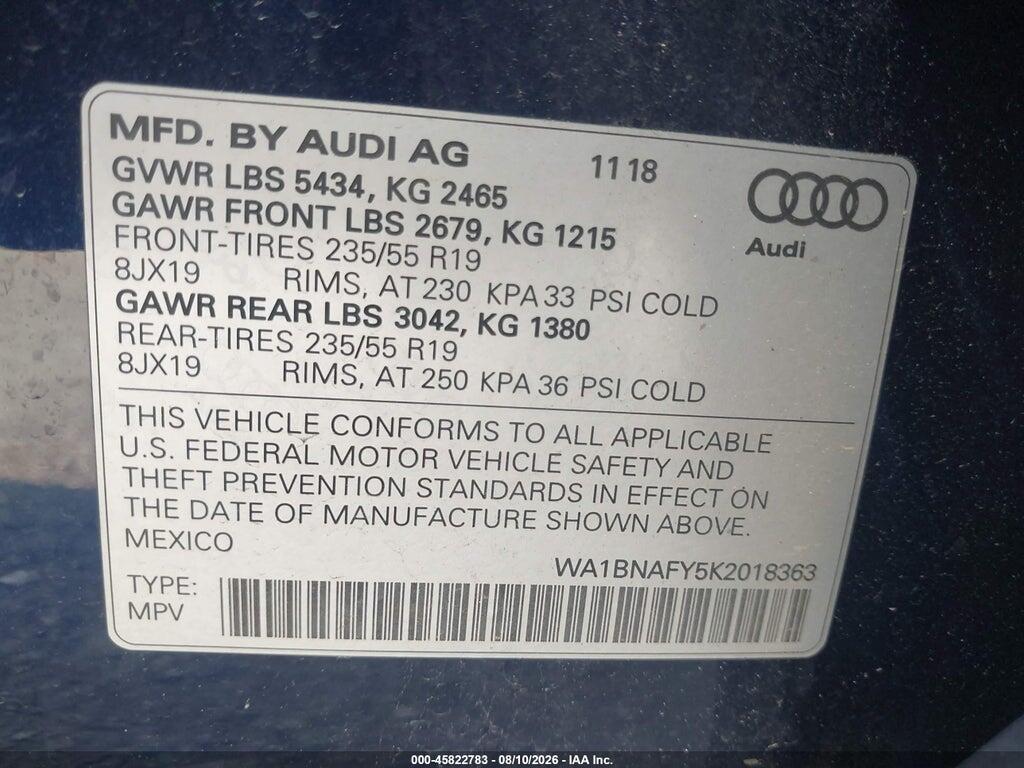 WA1BNAFY5K2018363 2019 AUDI Q5 photo no. 9