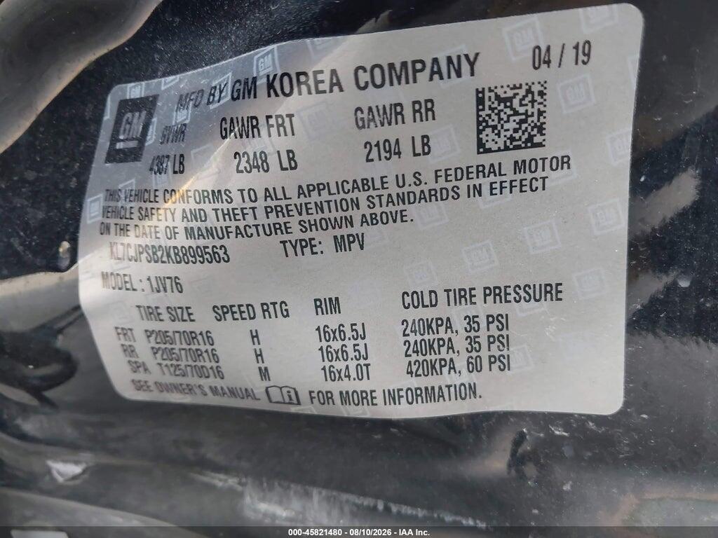KL7CJPSB2KB899563 2019 CHEVROLET TRAX photo no. 9