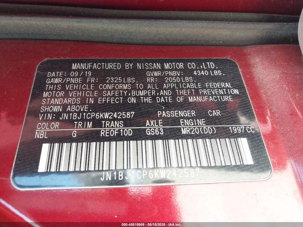 JN1BJ1CP6KW242587 2019 NISSAN ROGUE SPORT photo no. 9